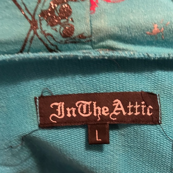 In The Attic -Japanese Designer Brand- Pink and Yellow Skulls Blue Hoodie - Picture 2 of 2